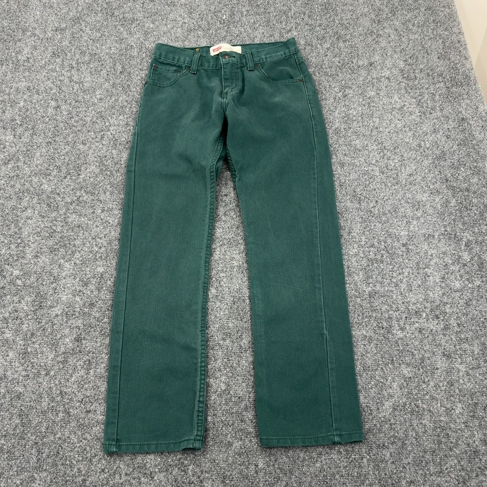 Levis 513 Slim Straight Pants Boys 14 Green Cotton Corduroy Casual Classic Style